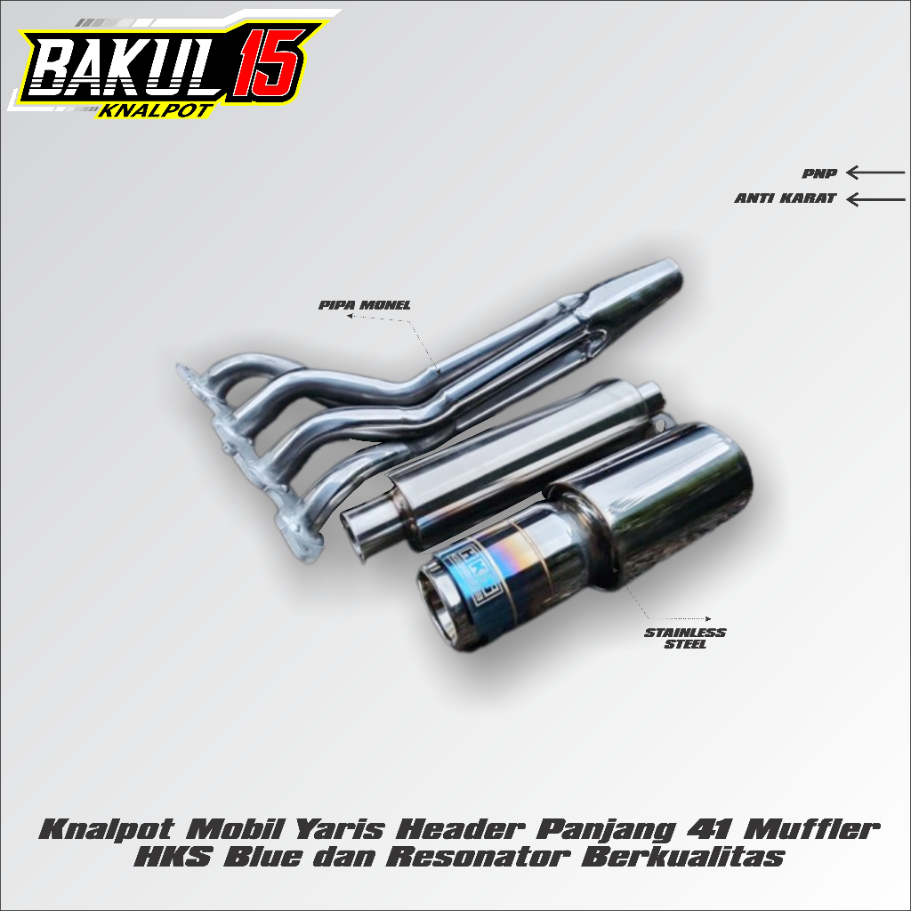 Knalpot Mobil Yaris Header Panjang 41 Muffler HKS Blue dan Resonator Berkualitas