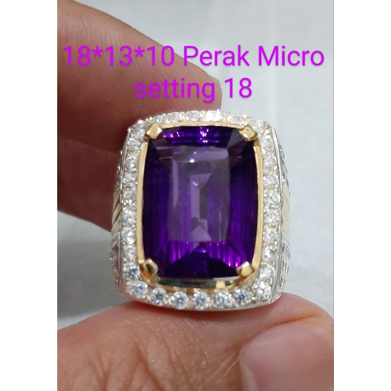 Natural Cincin Batu Amethyst Kecubung Ungu Bungur Tanjung Bintang model Diamond Cutting Ring Perak M