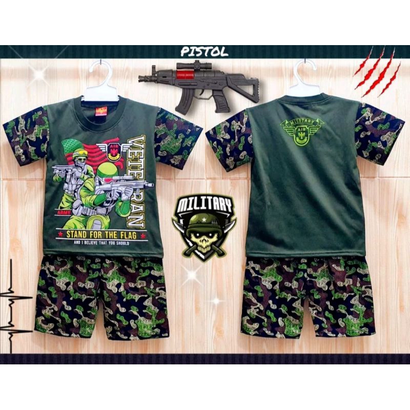 SETELAN BAJU ANAK LAKI LAKI/PEREMPUAN ARMY TENTARA/LORENG ANAK USIA 1-10 TAHUN