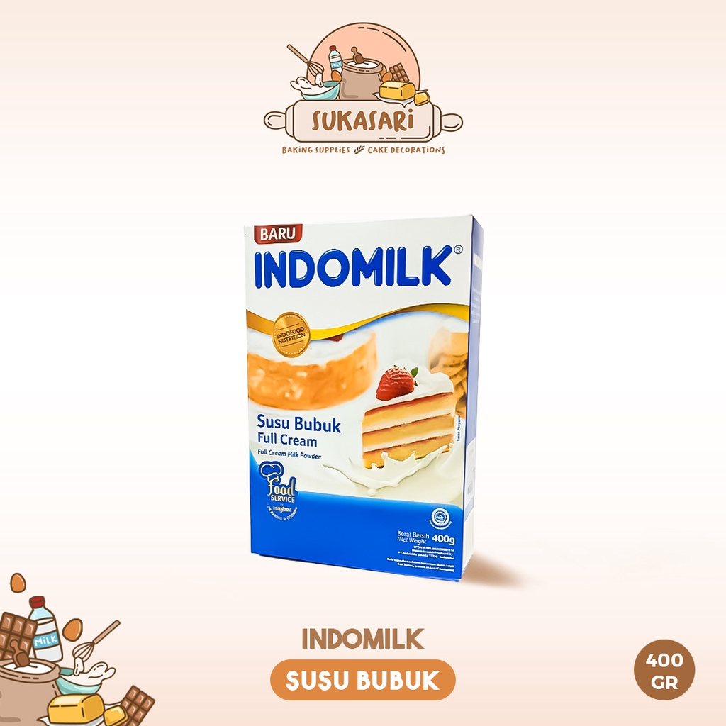 

Sukasari - Susu Bubuk Full Cream Indomilk 400gr / Indomilk Milk Powder / Susu Bubuk untuk Kue