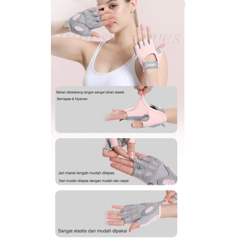 Sarung Tangan Aolikes HS121 Gym Fitness Sport Gloves Anti-Slip Padding Silicone