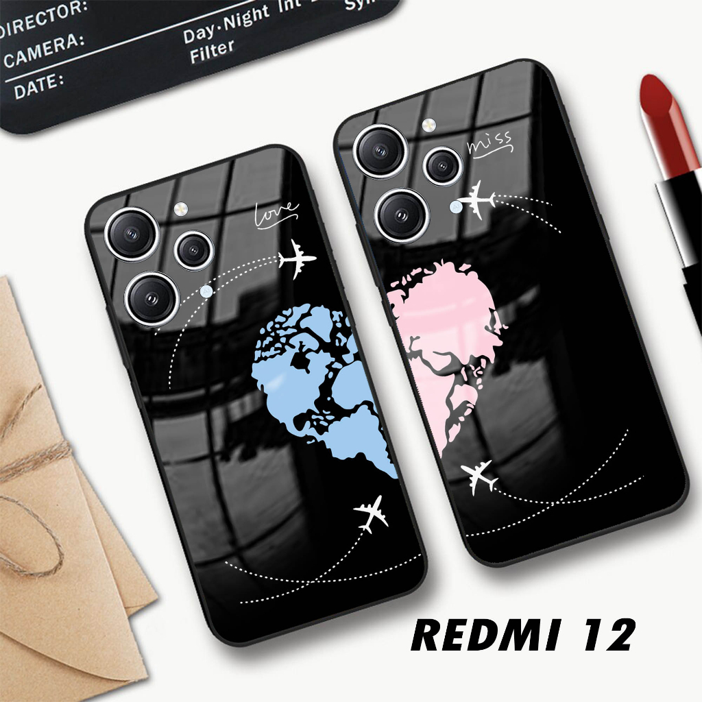 Softcase Glass Kaca COUPLE [K119] Redmi 12 2023 Casing Handphone - Pelindung Handphone - Aksesoris H