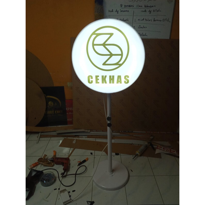 DIAMETER 50 [BISA COD][PLUS TIANG] NEON BOX BULAT AKRILIK DUA SISI | NEON BOX LINGKARAN PLUS LAMPU |