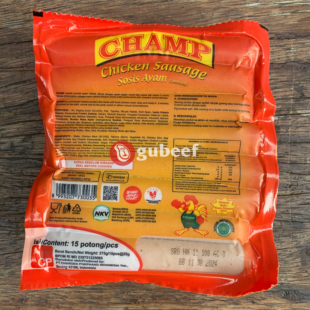 

Sosis Ayam Champ 375 GR (ISI 15 PCS)