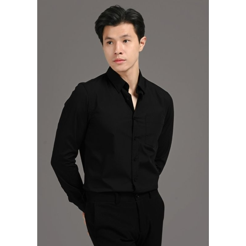 PROMO Kemeja PolosLengan Panjang Pria Dewasa Premium Slimfit Kemeja Cowok Laki Laki Hitam Putih Navy