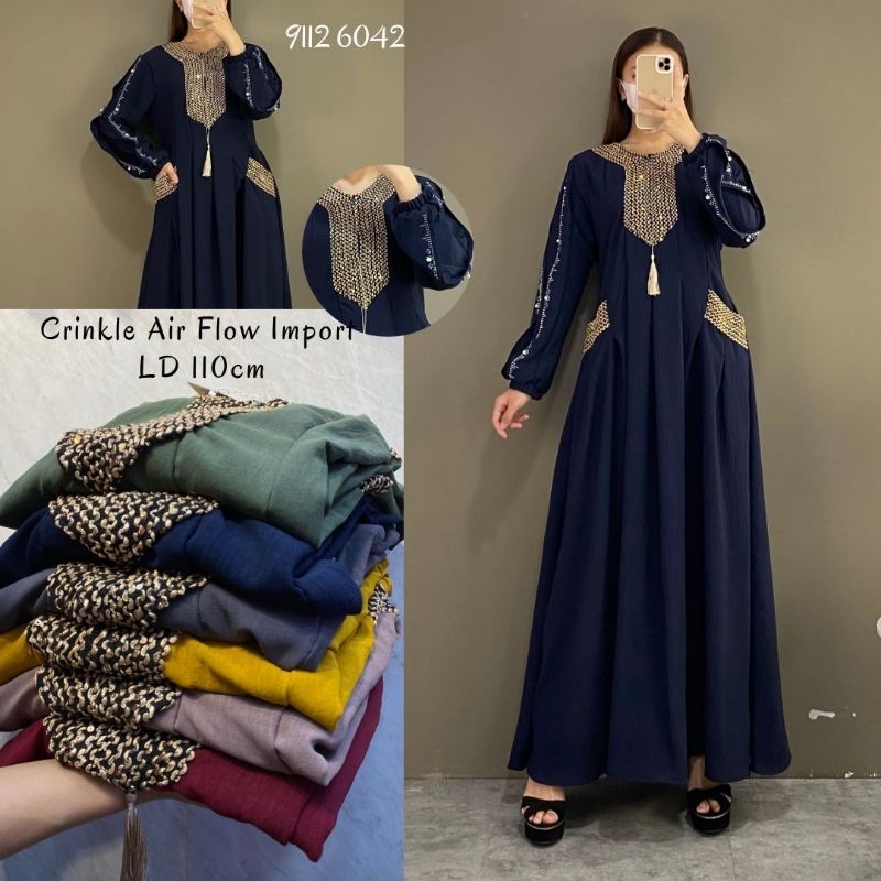 Gamis crinkle renda import