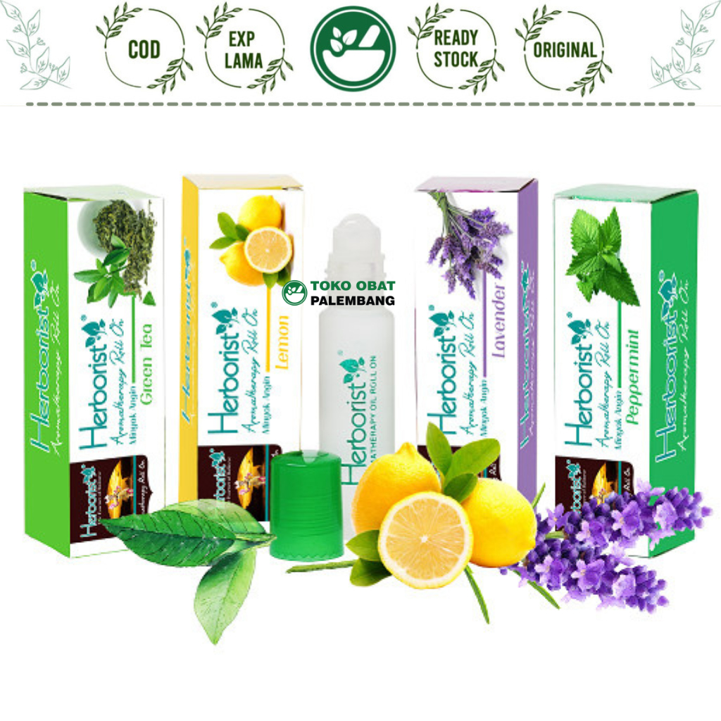 HERBORIST AROMATHERAPY OIL ROLL ON MINYAK AROMATERAPI LEMON LAVENDER GREEN TEA PEPPERMINT