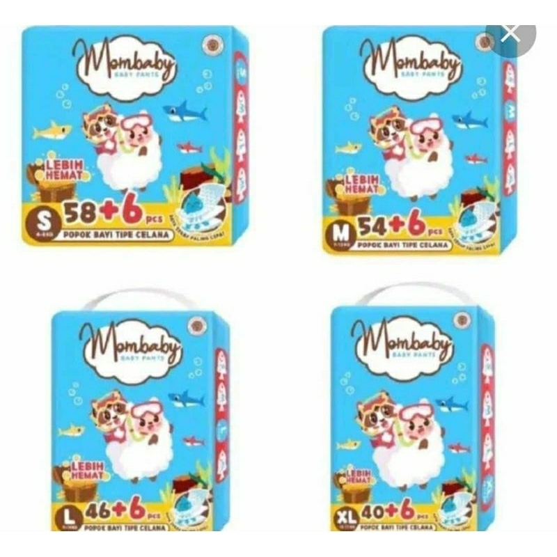 pampers Mombaby ukuran (S,M, L ,XL) Isi 64pce
