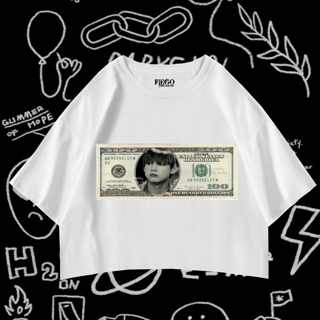 Fiego BTS MONEY 4"" | Premium All Size Crop Top | White Crop | Crop Tee | Crop Top BTS | White Tee |