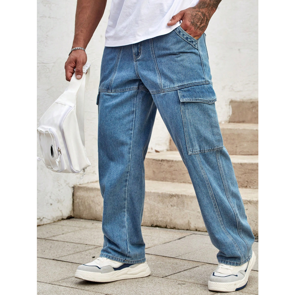 TRENDYSTORE CELANA CARGO PANTS PRIA JEANS STANDARD DENIM SNOW BLUE