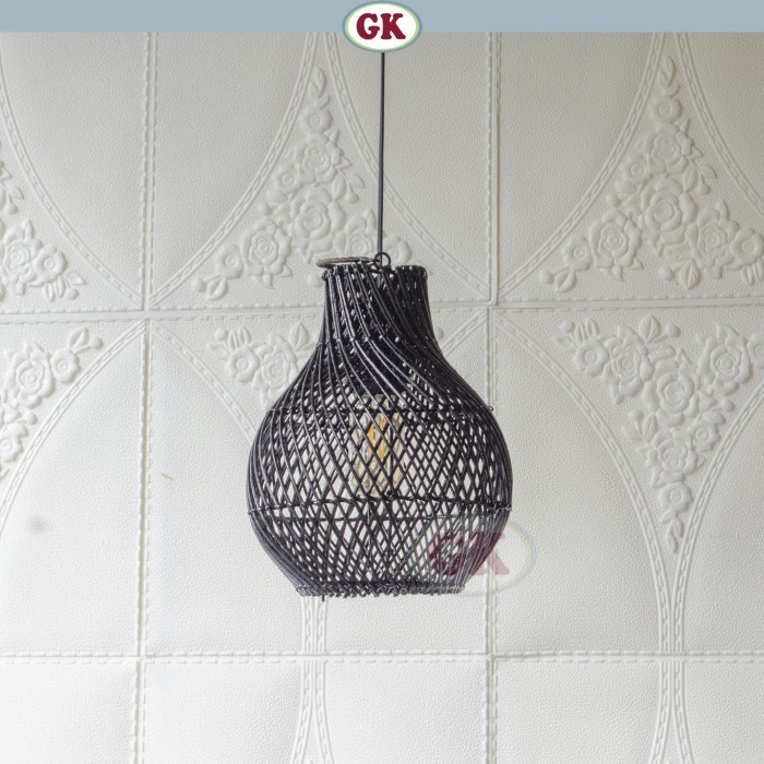 Kap lampu cafe,lampu rotan black , lampu dekorasi hitam rf38