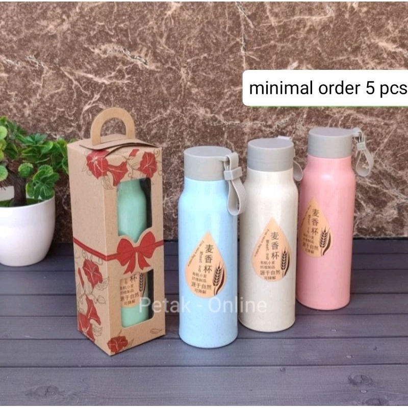 Botol/ Tumbler Go Green 330 ml Kemasan Box Tenteng Coklat