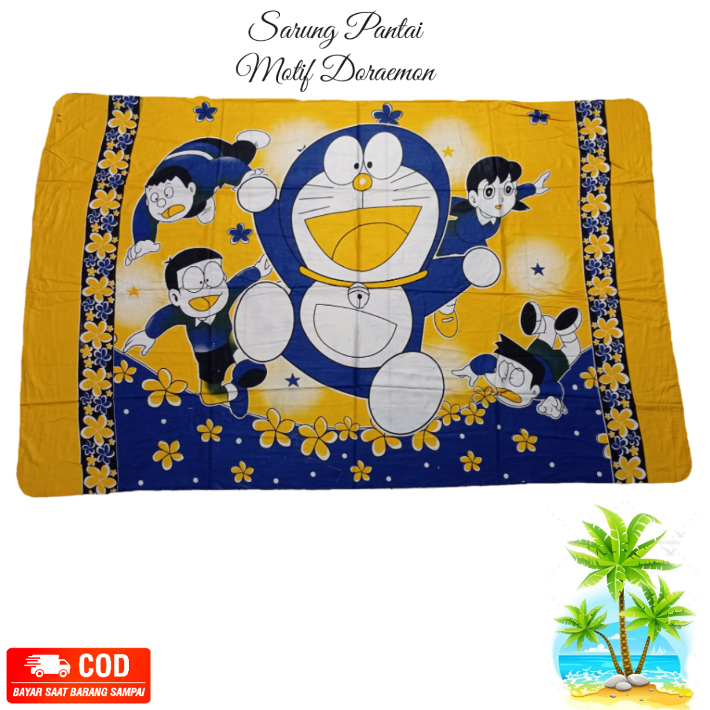 Kain Bali Pantai - Kain Bali Motif Karakter Doraemon Jumbo - Sarung Pantai BalizzMode - Sarung Bali 