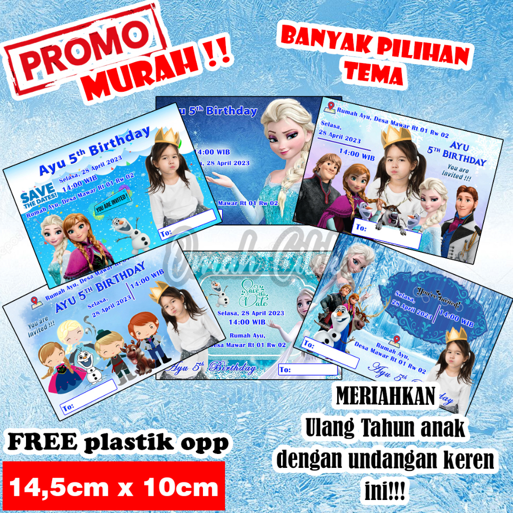 UNDANGAN ULANG TAHUN KARAKTER FROZEN/UNDANGAN ULANG TAHUN ANAK / KARTUN ULANG TAHUN ANAK FROZEN/