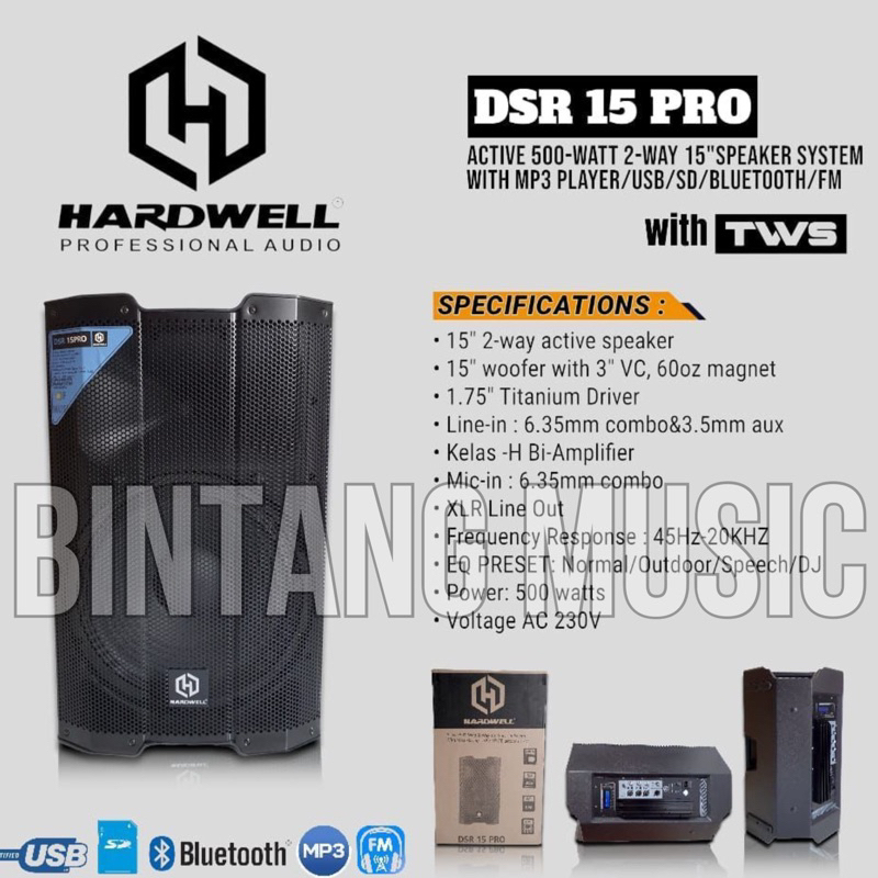SPEAKER AKTIF HARDWELL DSR15 PRO Harga 1 unit Spesker DSR 15PRO / DSR15PRO ORIGINAL
