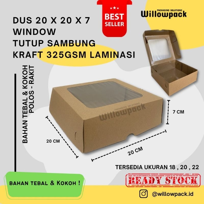 

DUS 20x20x7 WINDOW BOX NASI KRAFT LAMINASI ROTI BERKAT CATERING