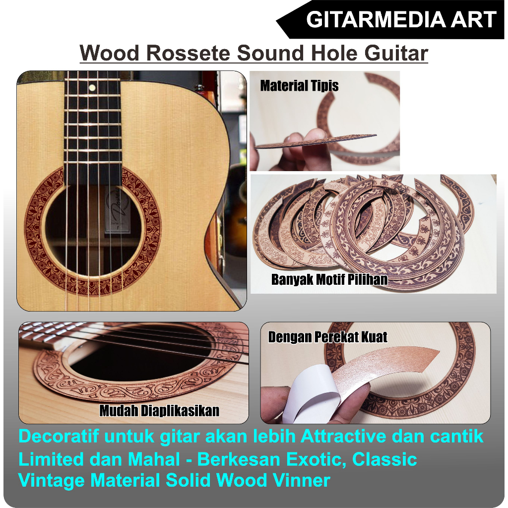 Stiker lubang gitar-rosete sticker kayu tinggal tempel- rosete gitar akustik kayu elegant classic - 