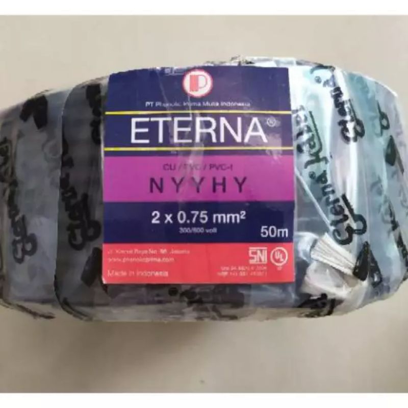 KABEL LISTRIK ETERNA NYMHY 2X075 HITAM PUTIH DI ECER PER 1/2 ROLL ATAU 25 METER