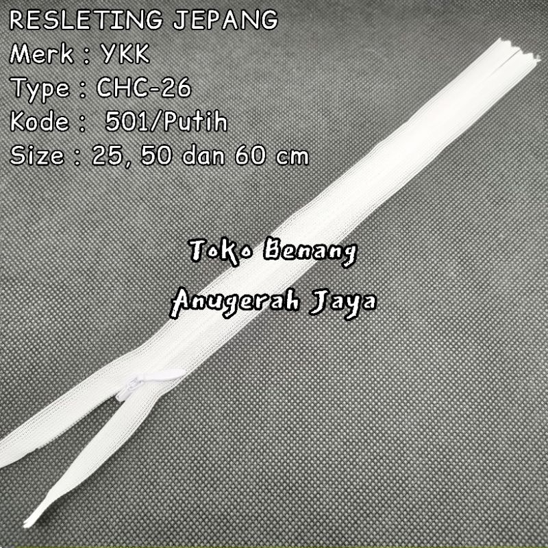 Resleting Jepang YKK no 501 Putih
