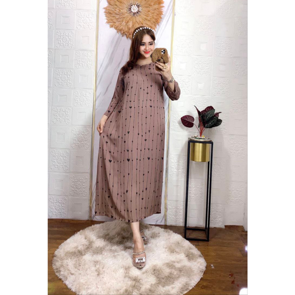 Midi Dress Rayon Motif Bunga Kecil Terbaru Premium Kekinian Busui Lengan Panjang