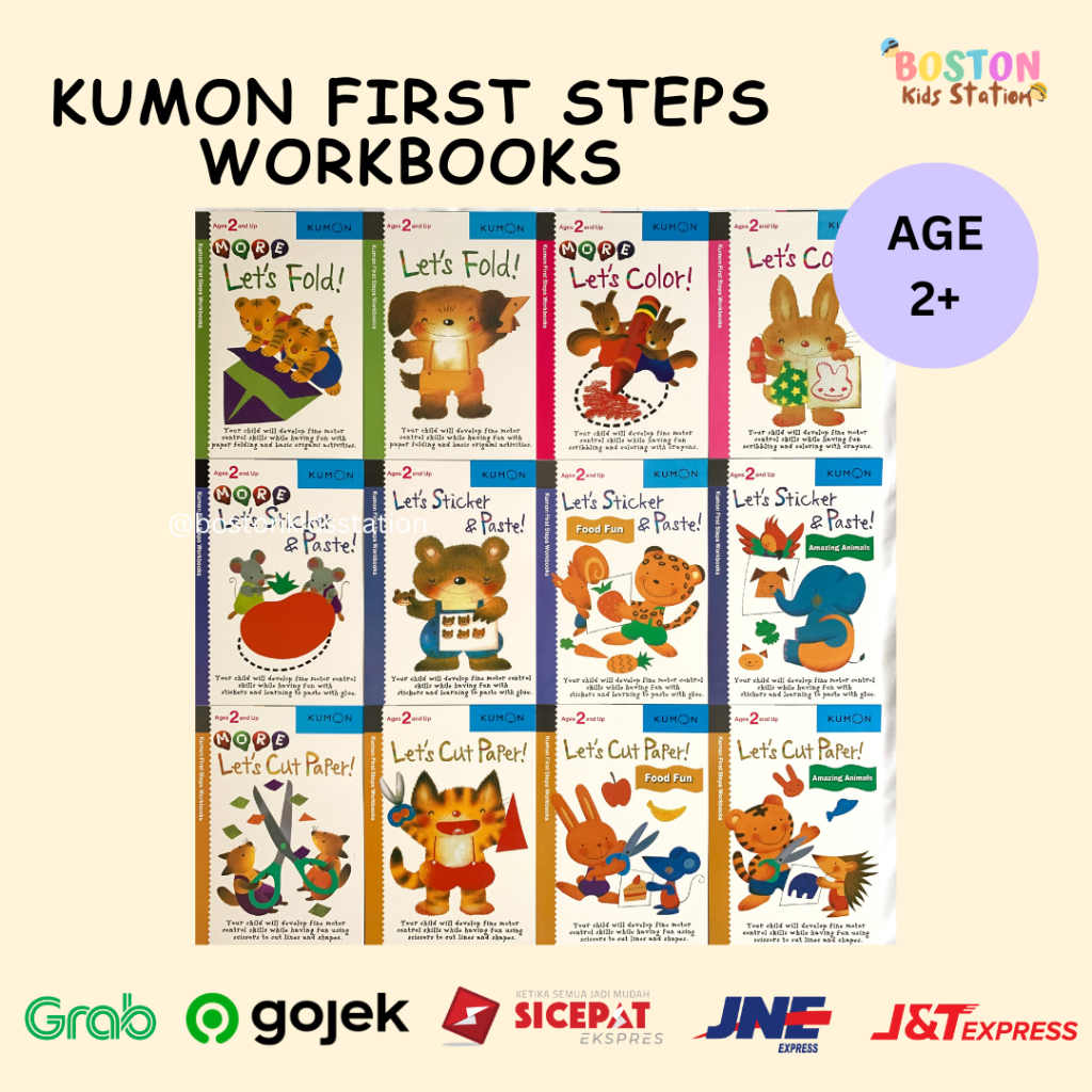 

BOSTON - KUMON First Steps Workbook Ages 2+ | Let's Color Fold Cut Paper & Sticker and Paste | Fun Activity Sticker Book | Buku Mainan Menggunting Anak | Buku Aktivitas Kreatif Anak | Hadiah Ulang Tahun | Kado Anak