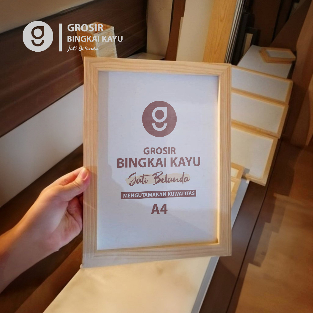 Bingkai Kayu Dekorasi Minimalis A4 Pigura Kayu Jati Belanda