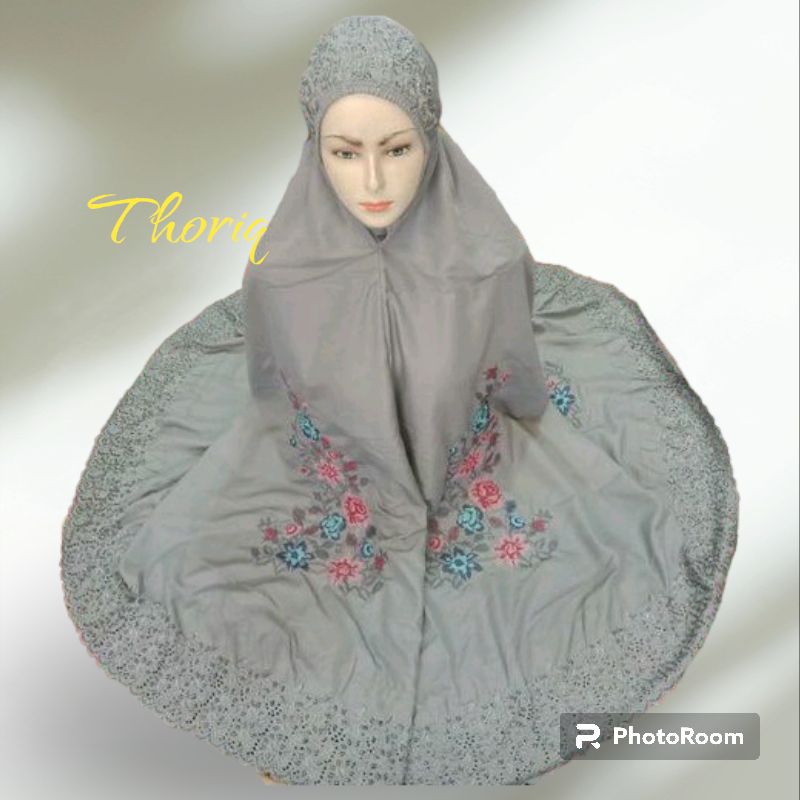 Mukena Katun Bordir Bunga Mawar Kristik Strimin