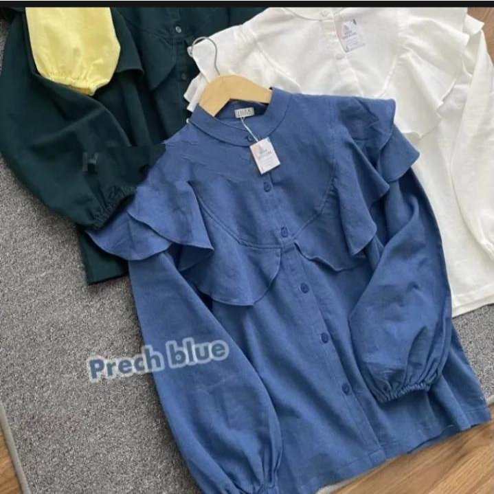 BISA COD BAJU ATASAN WANITA KEMEJA FAMELA RUFLE FASHION KEKINIAN OOTD SELEBGRAM
