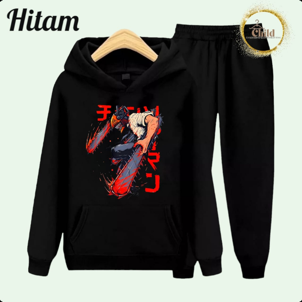 Setelan Sweater Hoodie Chainsaw Man Hoodie Sweater Anak-Remaja Anak Cowok Laki Laki