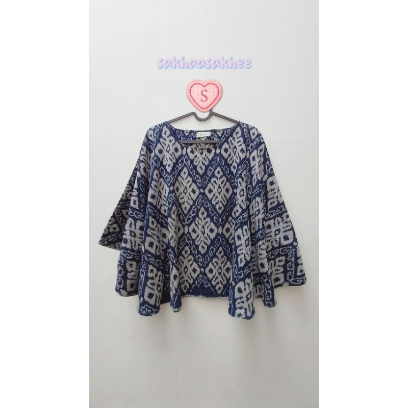 BAJU ETHNICMINE BLOUSE BATWING NAVY [PRELOVED]