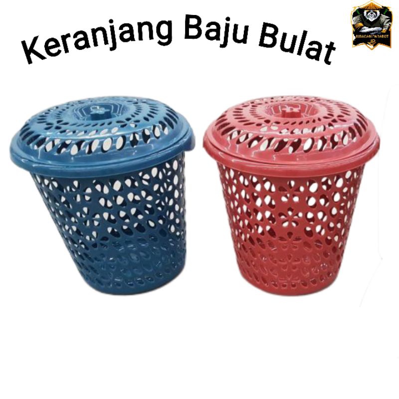 Keranjang Loundry Bulat Plastik/Tempat Baju kotor Dengan Tutup