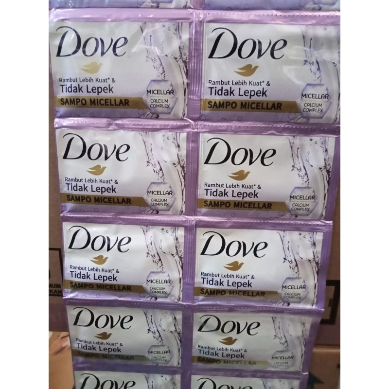 ok_ngeng (ORI) DOVE Shampo Micellar Rambut Lebih Kuat dan Tidak Lepek Sachet 10ML Isi 12 (Bisa COD)