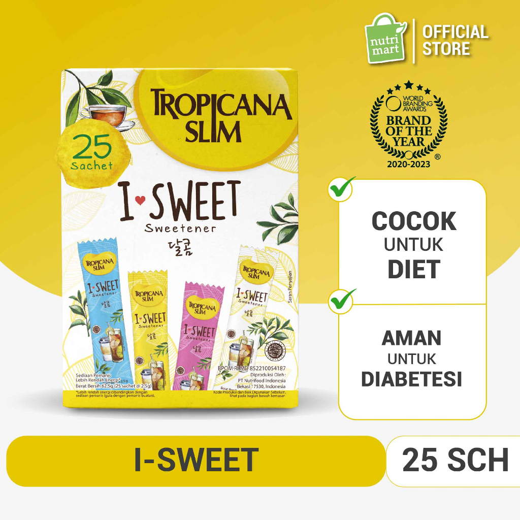 

Tropicana Slim Sweetener I-Sweet 25 sachet - Pemanis untuk Bantu Batasi Gula