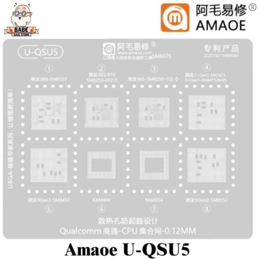 PLAT AMAOE U-QSU5 PLAT CETAKAN IC CPU QUALCOMM SM8450 SM8250 SM8350