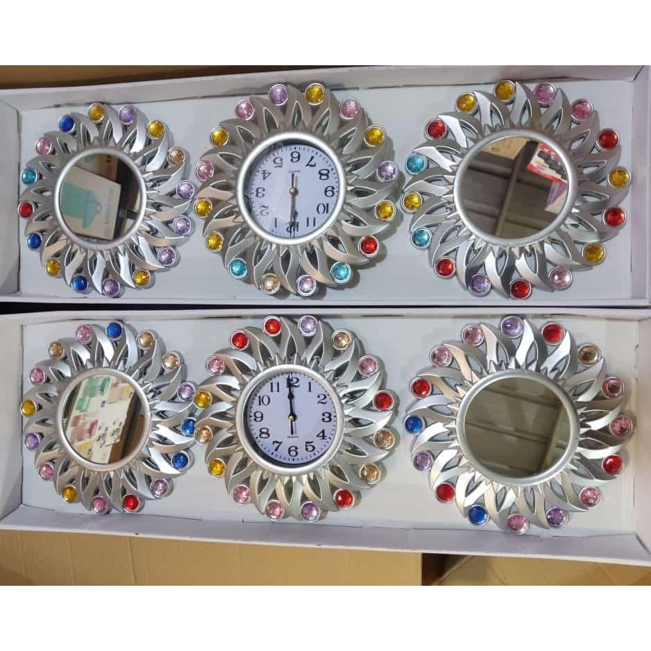 CERMIN DINDING SET / JAM DINDING CERMIN SET / WALLDECOR JAM CERMIN