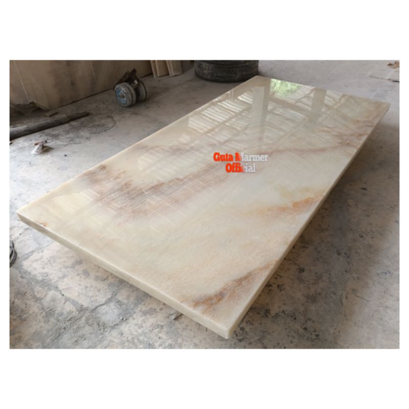 Top Table ||| Daun Meja Batu Onix Bawean Motif Glosy Mengkilat Rapi Ukuran 100x180Cm