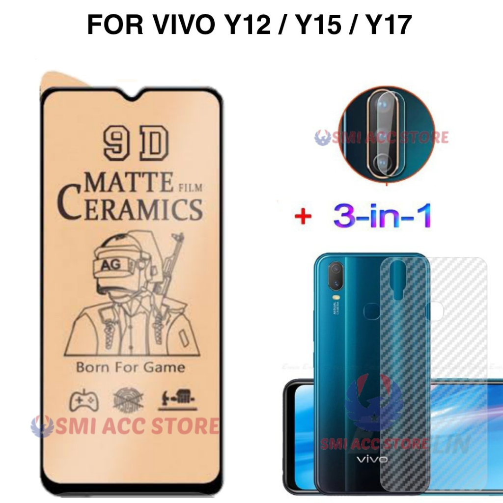 PAKET TG VIVO Y12 Y15 Y17 Tempered Glass Ceramic Matte 9D Anti Glare Anti Gores Pelindung Anti Minya