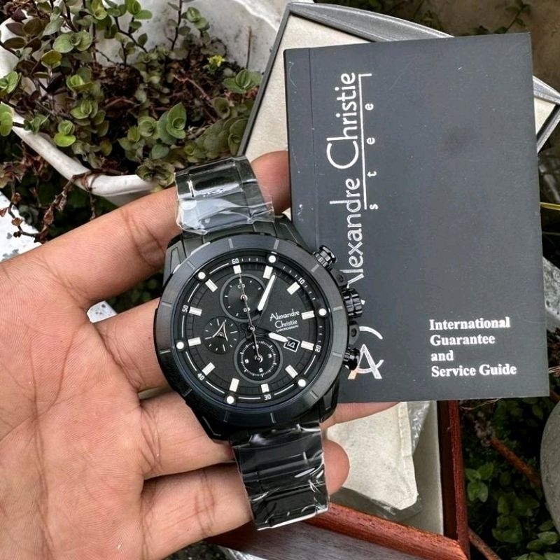 JAM TANGAN ORIGINAL ALEXANDRE CHRISTIE PRIA  AC6522  RANTAI HITAM  ROSE GOLD CHRONO