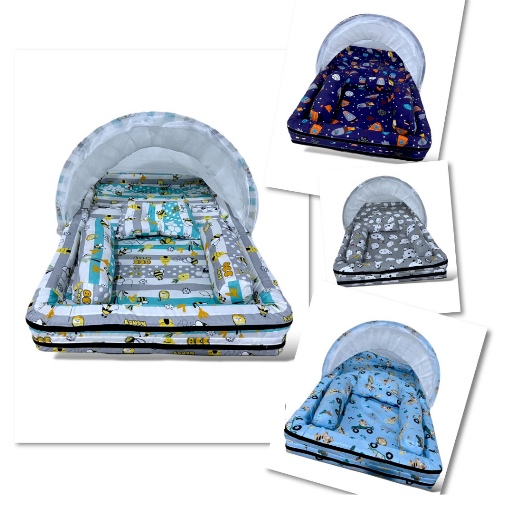 Kasur Kelambu Bayi Set Bantal Guling PREMIUM / Kasur Lipat Kelambu Bayi / Kasur Kelambu