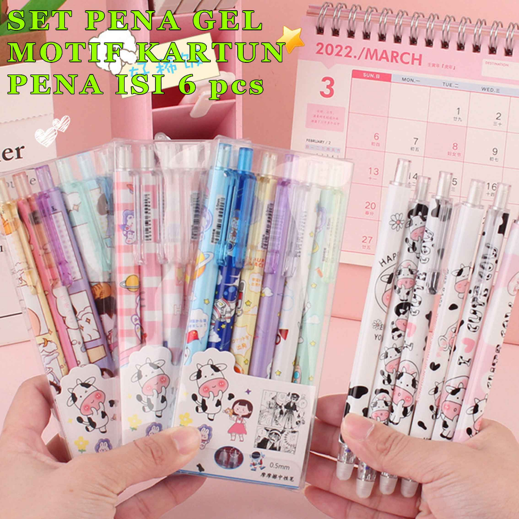 

Set Pena Gel / Pulpen Motif Kartun / Pena GeL 0.5mm / Isi 6pcs