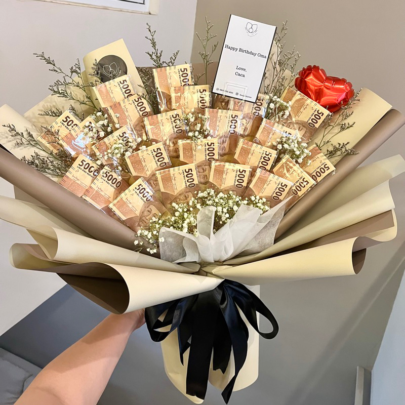 money buket wisuda/ulang tahun bunga bouquet pecahan 5