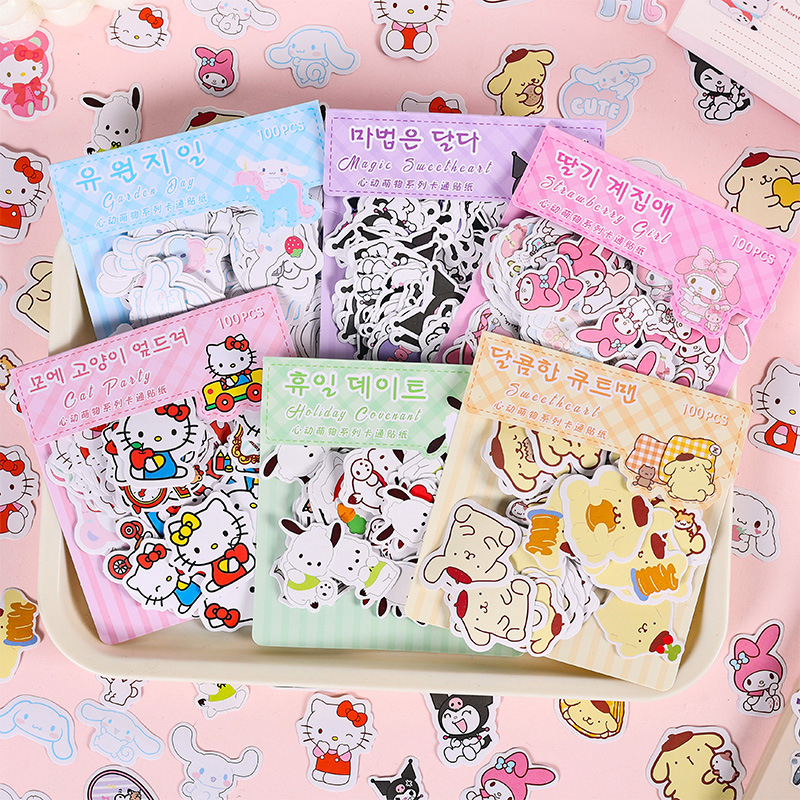 

✨COD 100Pcs/Set Stiker Kartun Kreatif Sanrio Seri Buku Catatan Lucu Stiker Dekoratif Waterproof Sticker Cocok untuk Dekorasi Scrapbook-Eghrerr