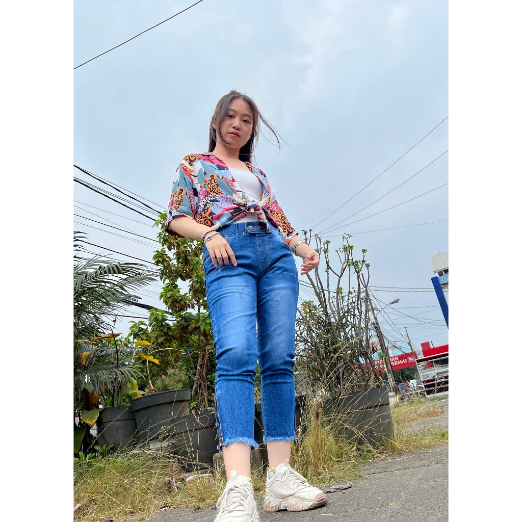 CELANA JEANS PENSIL 7/9 MODEL SLETING PINGGANG KARET | CELANA 7/9 WANITA