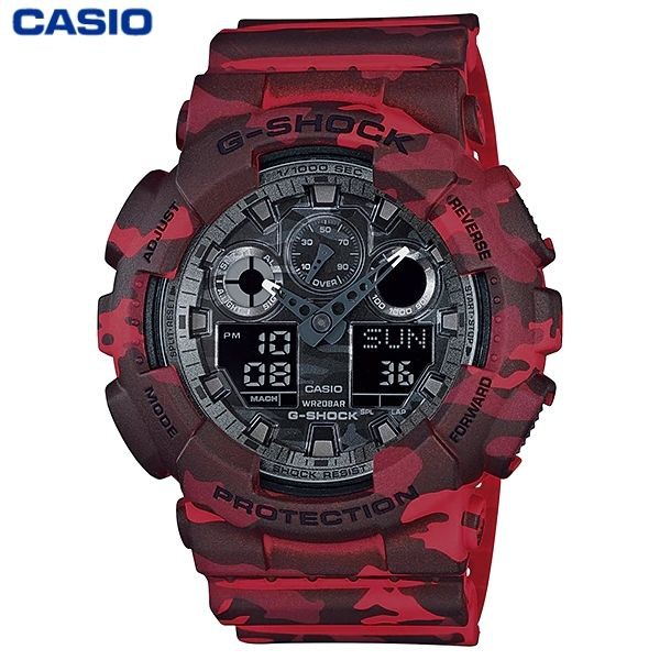 JAM TANGAN PRIA CASIO G-SHOCK GA-100CM-4A ORIGINAL - GSHOCK GA100CM KAMUFLASE MERAH JAM TANGAN G-SHO