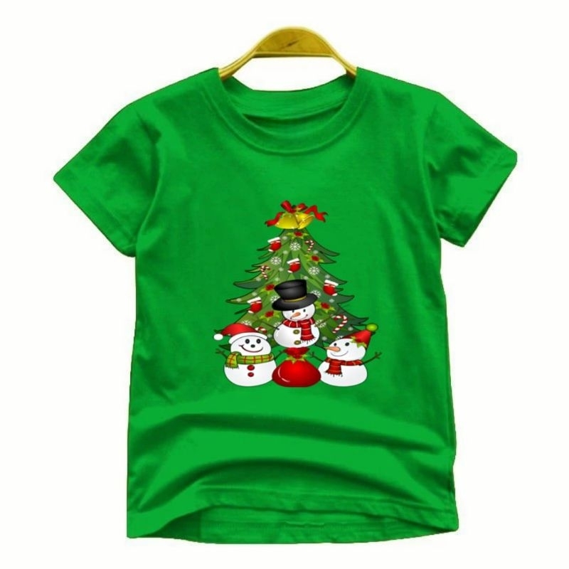 BAJU KAOS ANAK CEWEK COWOK MOTIF POHON NATAL UNTUK UMUR 1-12 TAHUN