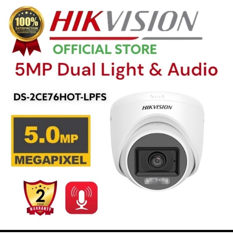 CAMERA CCTV INDOOR 5MP HIKVISION DS-2CE76K0T-LPFS Dual-Light Audio