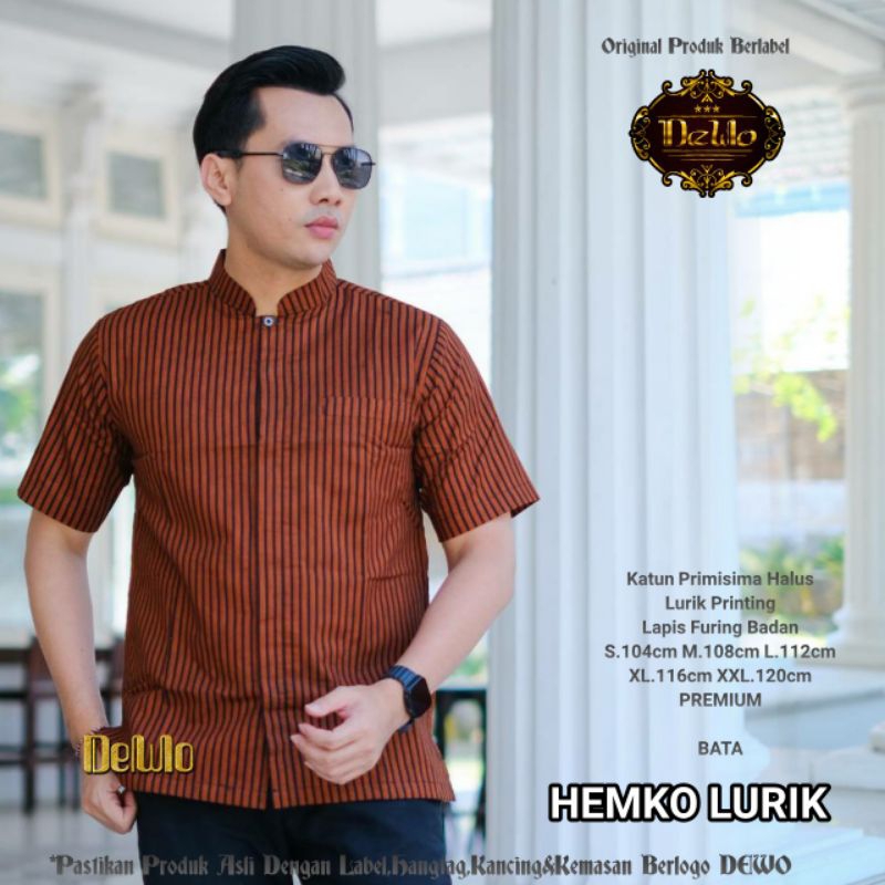 Batik Hem Koko Lurik Print Katun Lengan Pendek SMLXLXXL