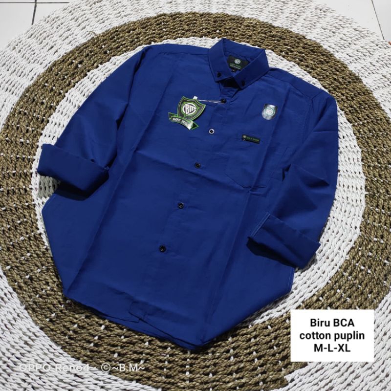Kemeja polos biru bca kemeja polos lengan panjang kemeja formal unisex pria wanita