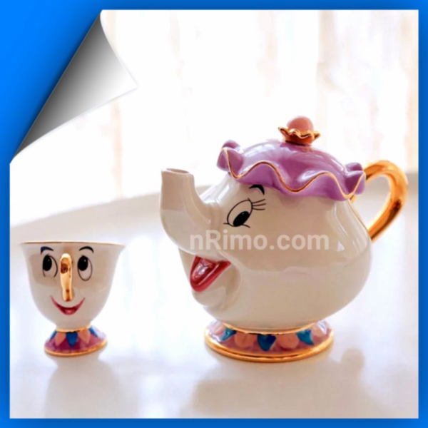 Promo Teko dan Cangkir Teh Keramik Set Motif Mrs Potts Beauty and The Beast Murah