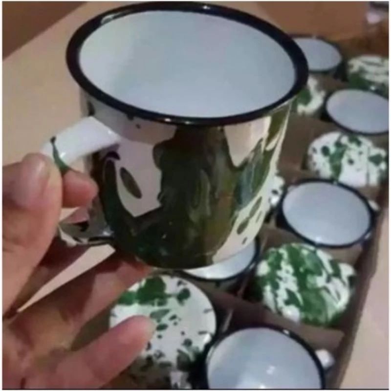 mug cangkir enamel kaleng jadoel loreng 12pcs/1lusin